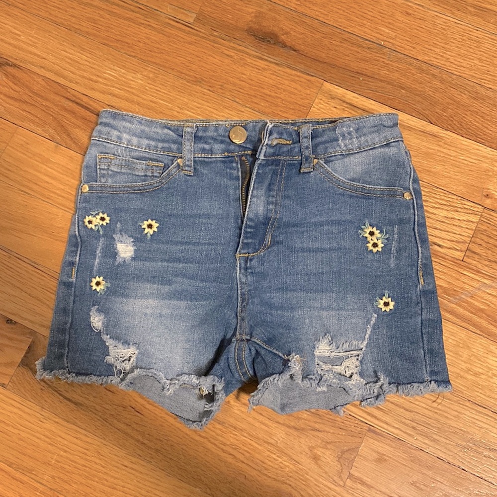 Joe's Jeans. Kids shorts with rips and sunflowers